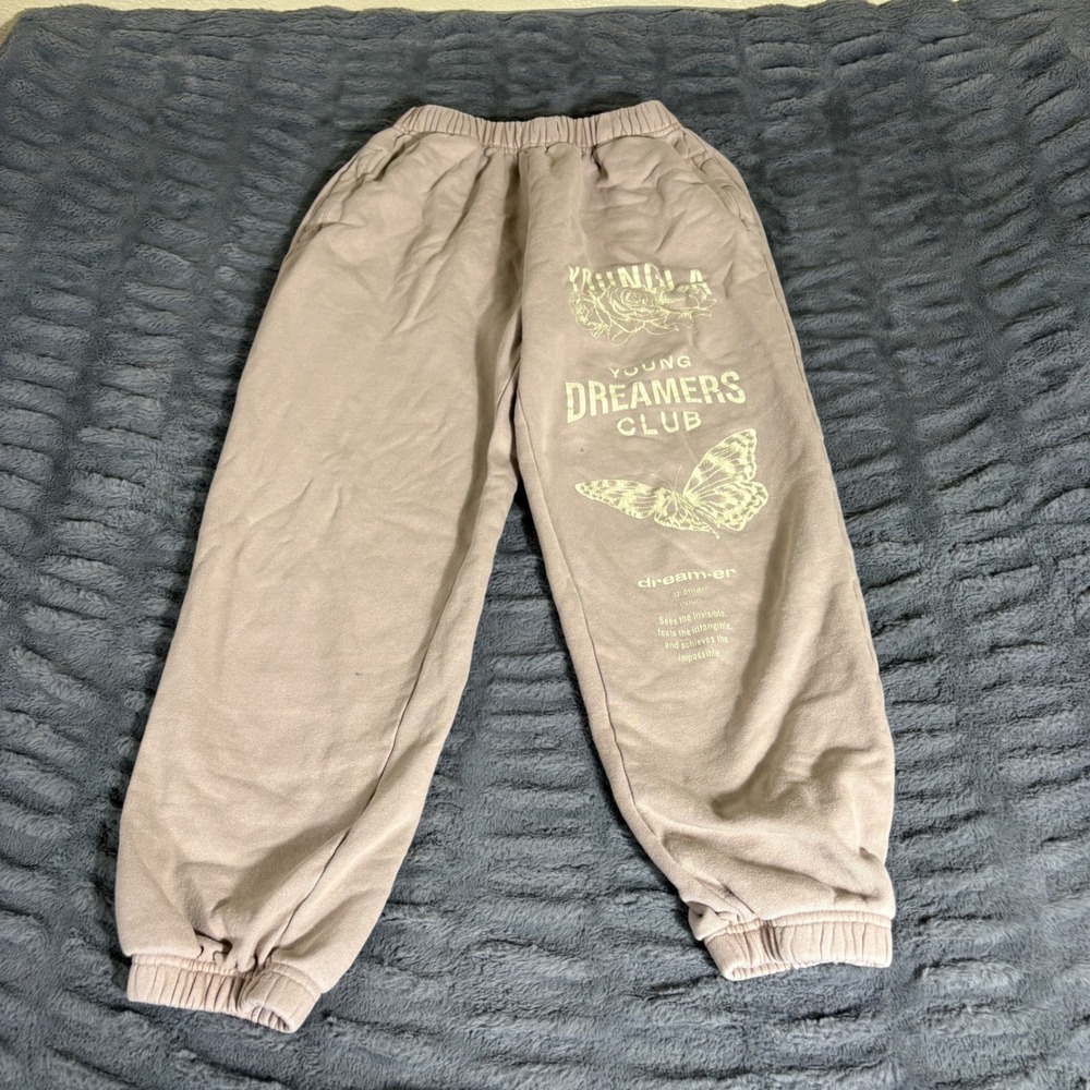 YoungLA Young Dreamers Club Butterfly Sweatpants YLAW1059 Tan Small